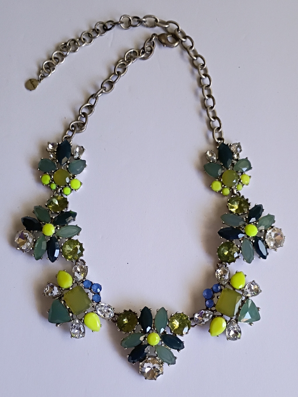 Stella & Dot Green and Neon Yellow Floral Statement Necklace